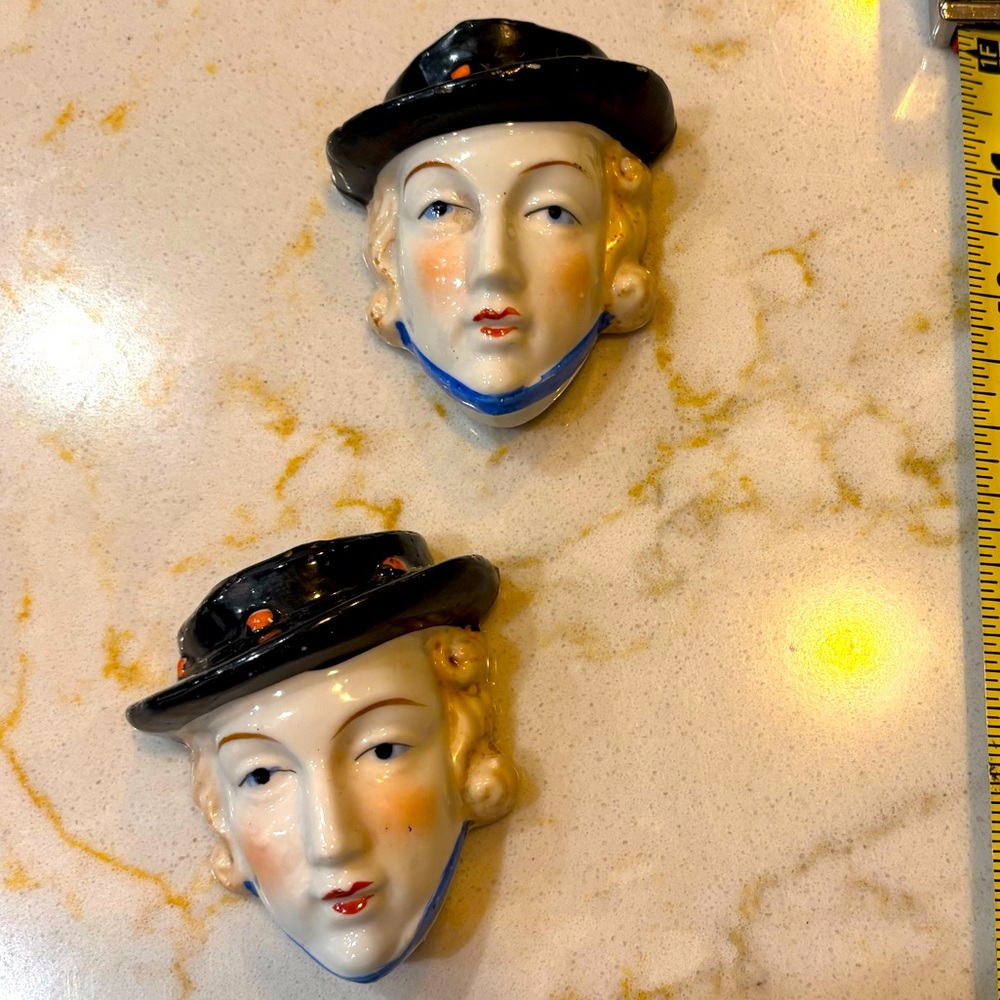 Vintage made in Japan lady wall pockets set of 2